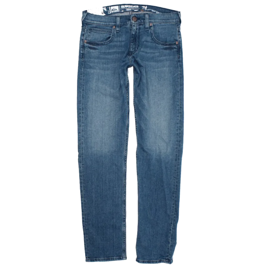 Blue denim jeans, five-pocket construction